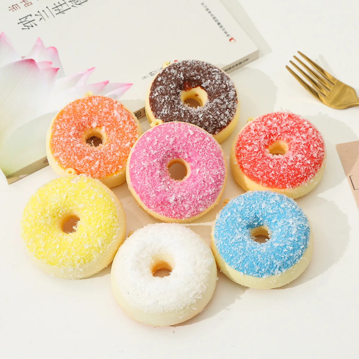 Squishy slow rebound 7cm donut refrigerator sticker keychain pendant blind box PU simulation bread toy decompression