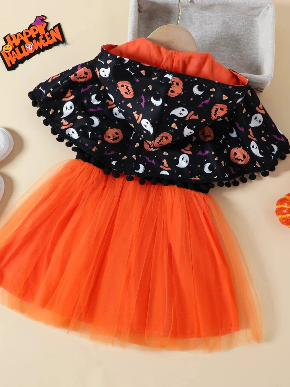 Children's Halloween Ghost Dress and Hooded Cape Set