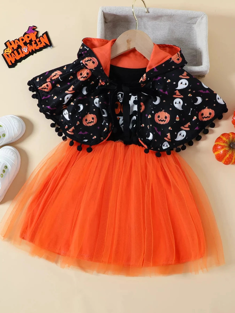 Children's Halloween Ghost Dress and Hooded Cape Set
