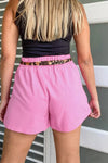 Leopard Contrast Sash Belt Pleated Wide Leg Shorts