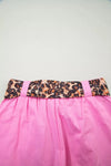 Leopard Contrast Sash Belt Pleated Wide Leg Shorts