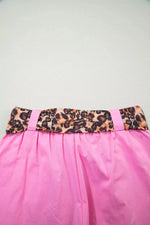 Leopard Contrast Sash Belt Pleated Wide Leg Shorts