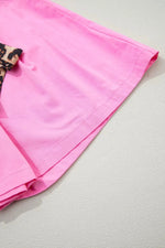 Leopard Contrast Sash Belt Pleated Wide Leg Shorts
