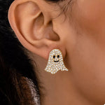 Gold-Plated Rhinestone Ghost Earrings