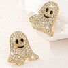 Gold-Plated Rhinestone Ghost Earrings