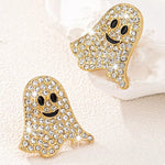 Gold-Plated Rhinestone Ghost Earrings