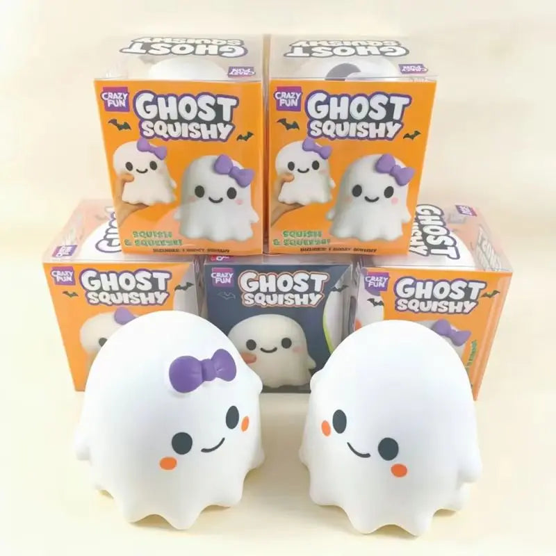 14cm Crazy Fun Ghost Squishy Large Cute Bow Spooky Halloween Stress Relief Slow Rising Squeeze Toy Gift For Party Decoration