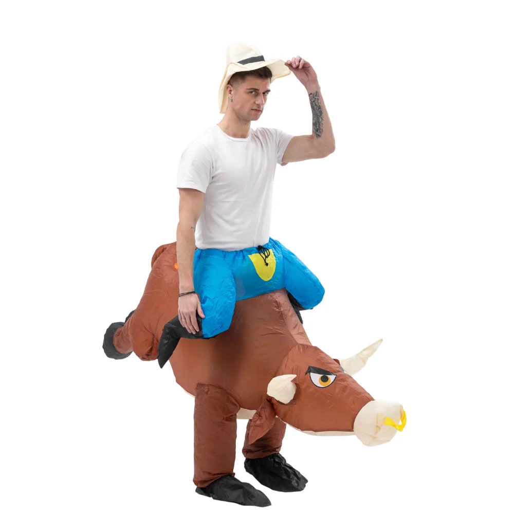 Adult Inflatable Ride‑On Costume, Dinosaur Donkey Bull Rider Blow‑Up Fancy Dress Suit For Halloween Carnival Cosplay Party Perfo