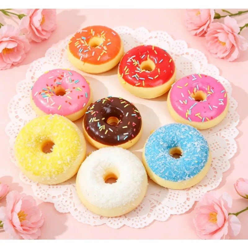 Squishy slow rebound 7cm donut refrigerator sticker keychain pendant blind box PU simulation bread toy decompression