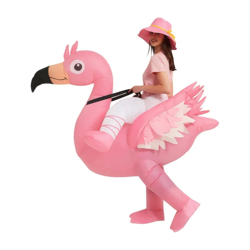 Pink Flamingo Inflatable Costumes Cartoon Animal Blow Up Clothes Halloween Party Cosplay Costume Funny Performance Props
