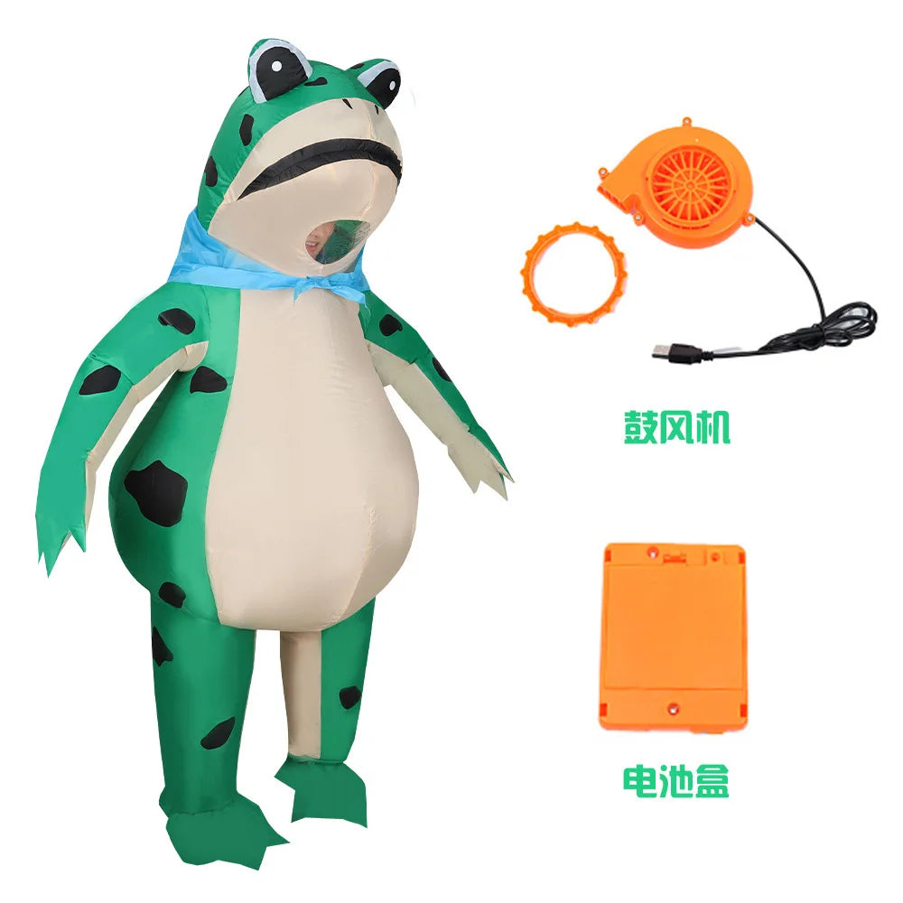ZOETOPKID Inflatable Frog Cosplay Costume Funny Blow Up Frog Costume with Air Pump Frogs Onesie Jumpsuit Halloween Costumes