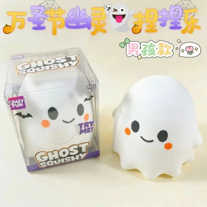 14cm Crazy Fun Ghost Squishy Large Cute Bow Spooky Halloween Stress Relief Slow Rising Squeeze Toy Gift For Party Decoration