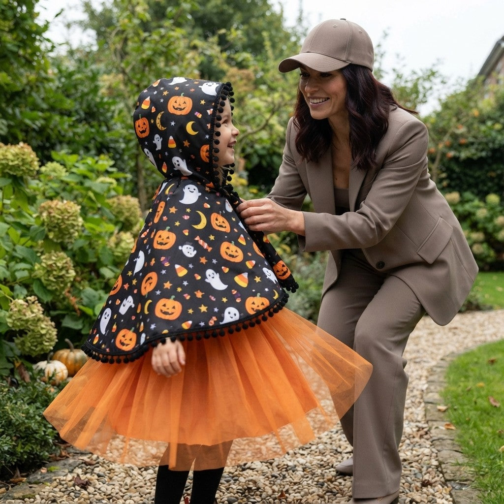 Children's Halloween Ghost Dress and Hooded Cape Set