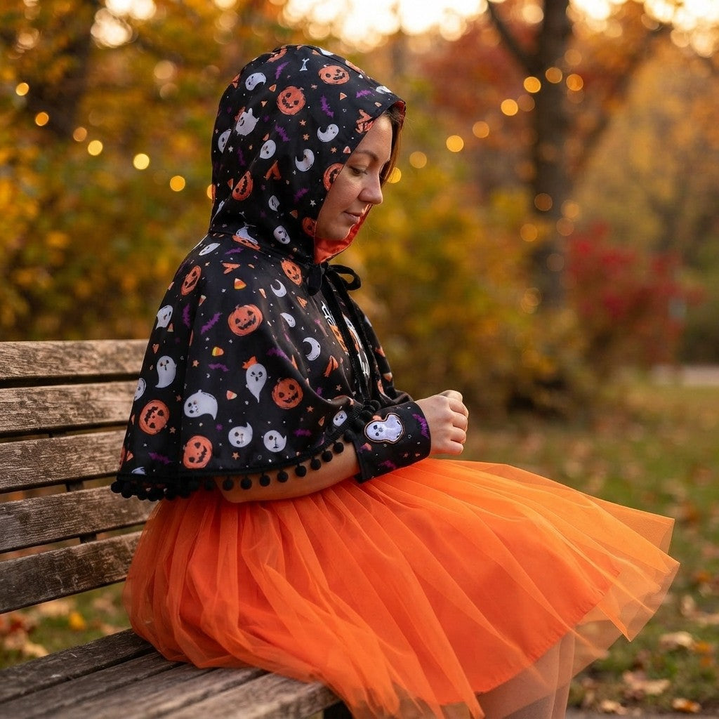 Children's Halloween Ghost Dress and Hooded Cape Set