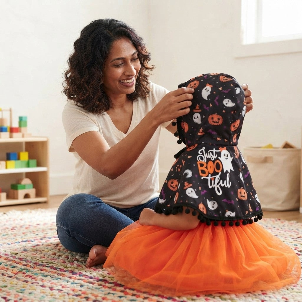 Children's Halloween Ghost Dress and Hooded Cape Set