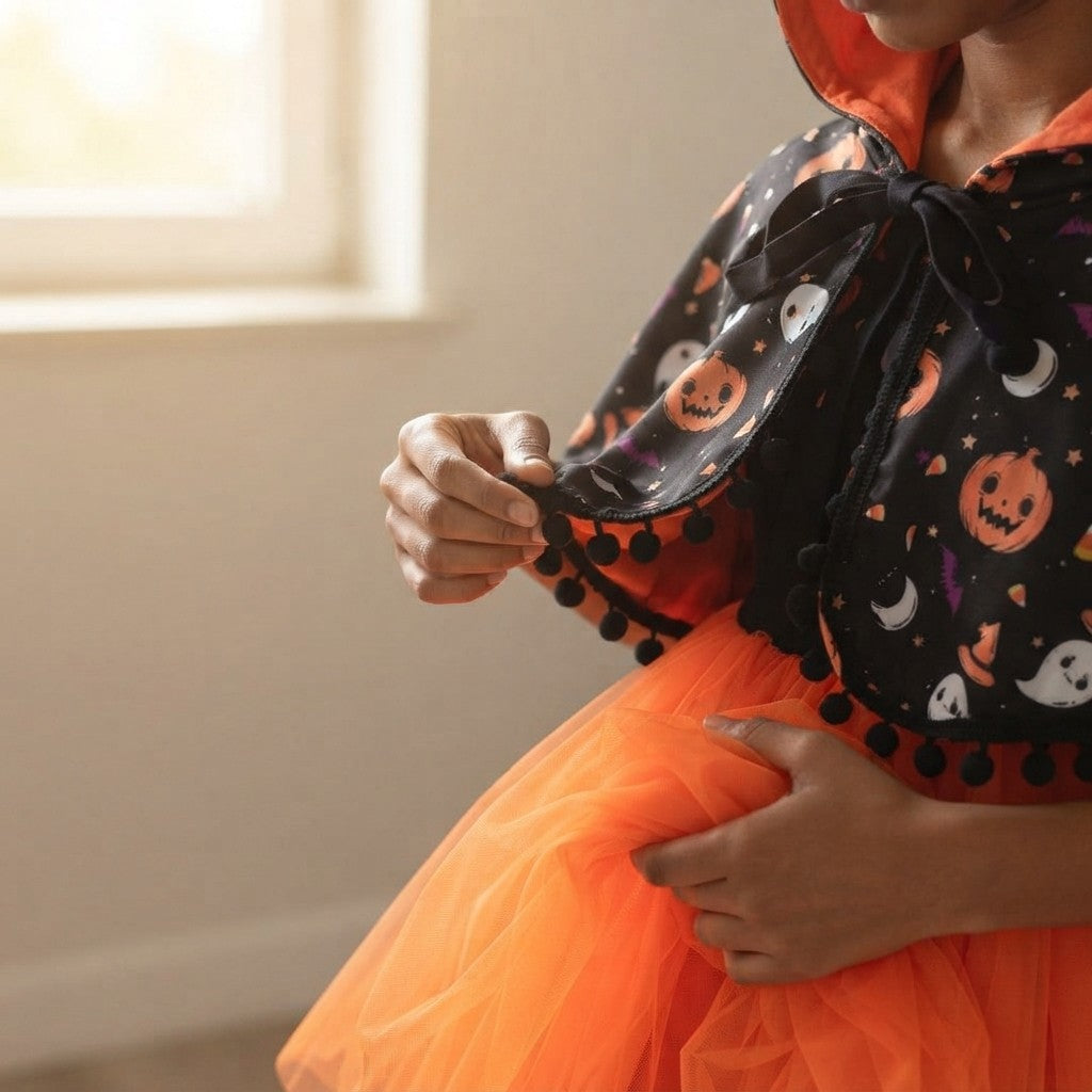 Children's Halloween Ghost Dress and Hooded Cape Set