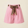 Leopard Contrast Sash Belt Pleated Wide Leg Shorts