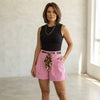 Leopard Contrast Sash Belt Pleated Wide Leg Shorts